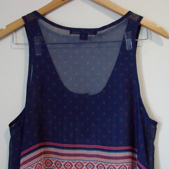 Beaded Flowy Tank Top Boho Hippie Blue Red Asymmetrical Hem Sheer Size Medium - Picture 11 of 13